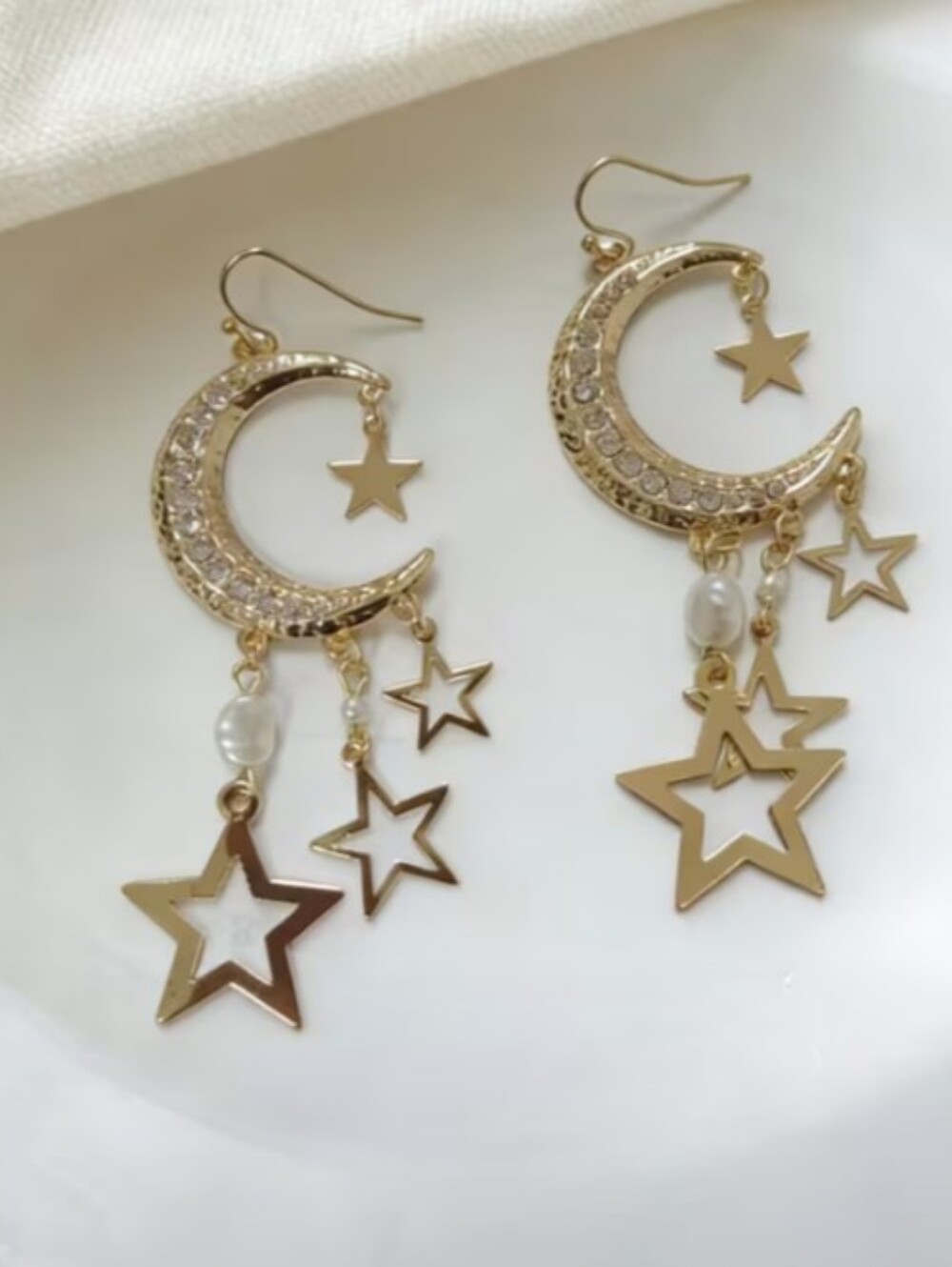 $8 Each Or Bundle 5/$20Gold Crescent Moon & Star Drop Earrings with Pearl Accent